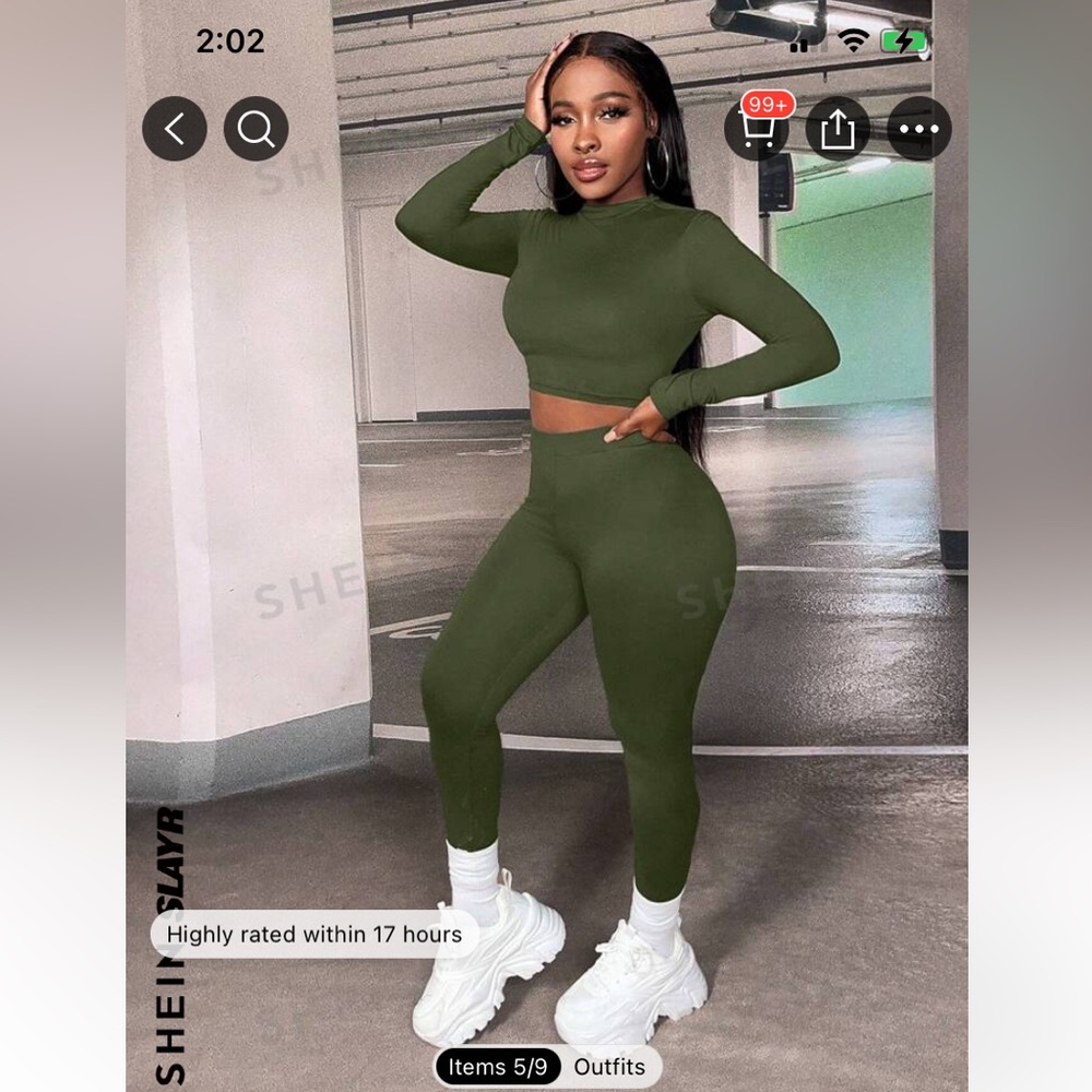 Cute olive green 2 piece crop top and matching leggings